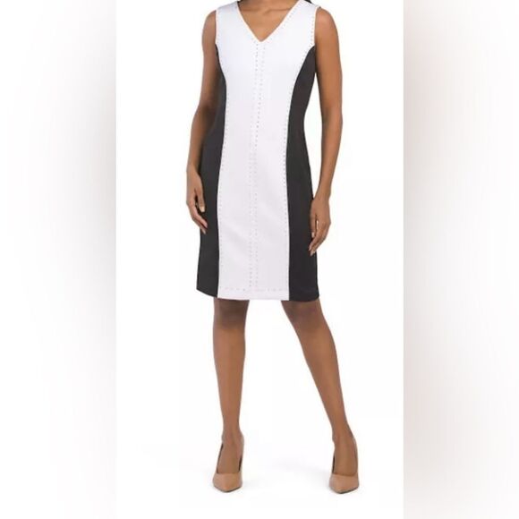 T Tahari studded color block dress size M NWT - Picture 1 of 12